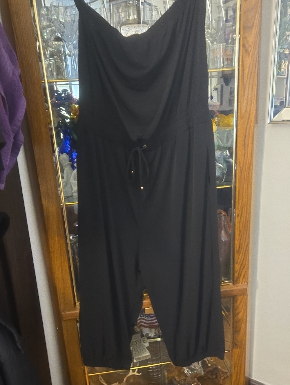Guess Black Draped Jumpsuit with Drawstring Waist